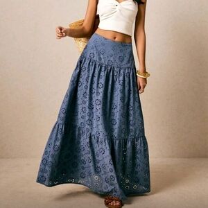Elegant Blue Floral Maxi Skirt